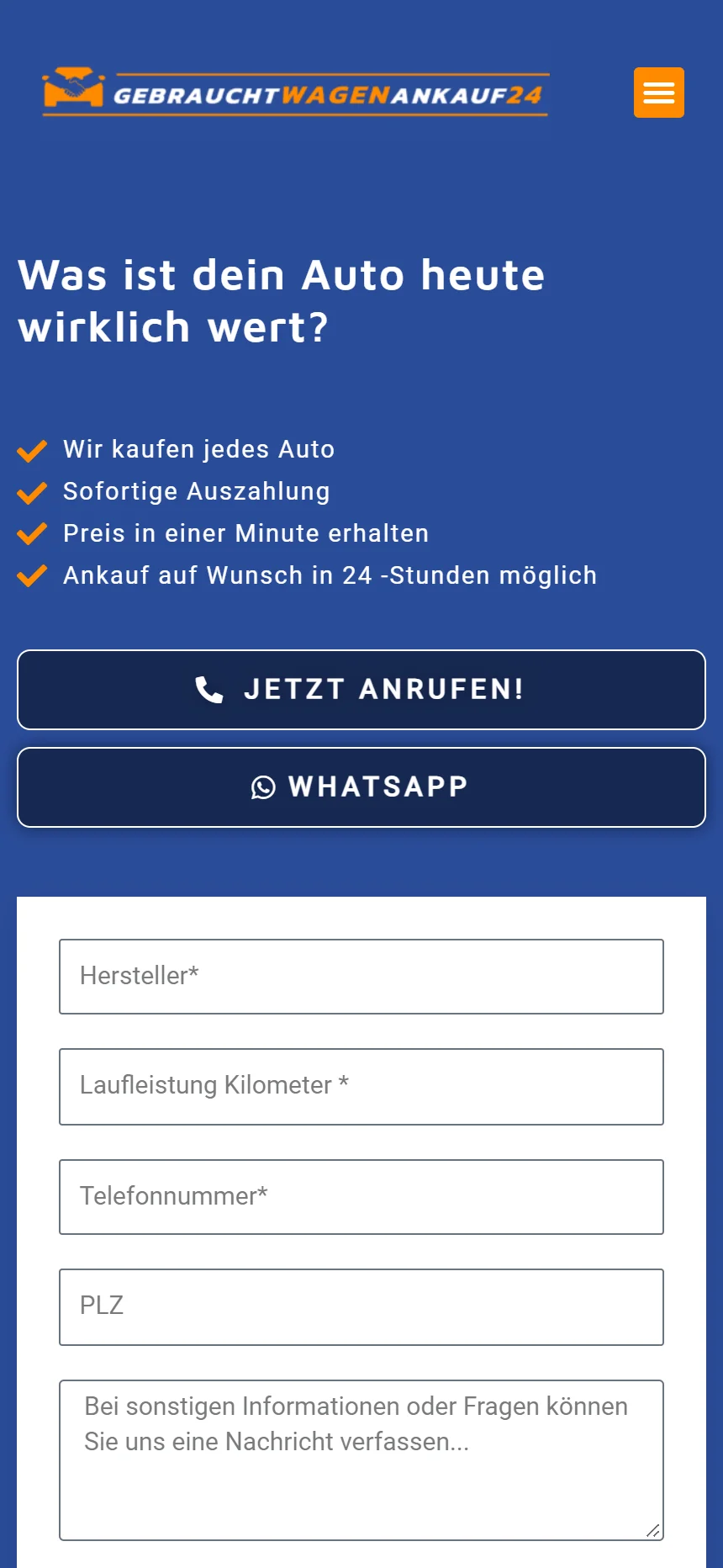 Gebrauchtwagenankauf 24: Ansicht auf dem Smartphone
